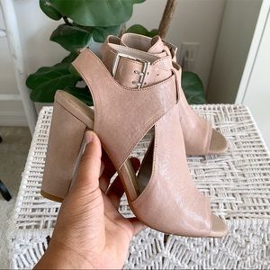Gianni Bini Peep Toe Leather Booties Tan